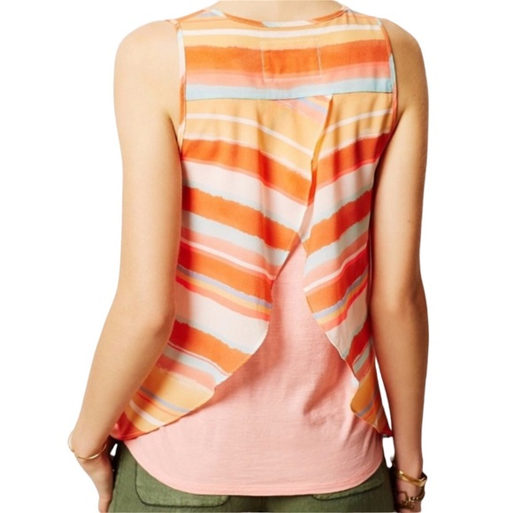 Anthropologie Meadow Rue Orange Merlon Striped Open Back Top, Size Petite Small - Picture 2 of 13